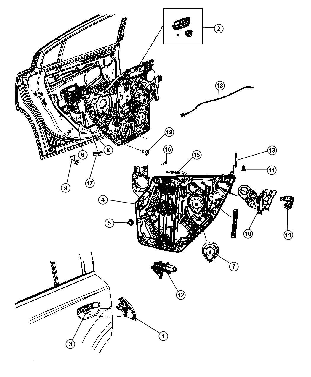 Diagram Rear Door, Hardware Components, Charger. for your Dodge