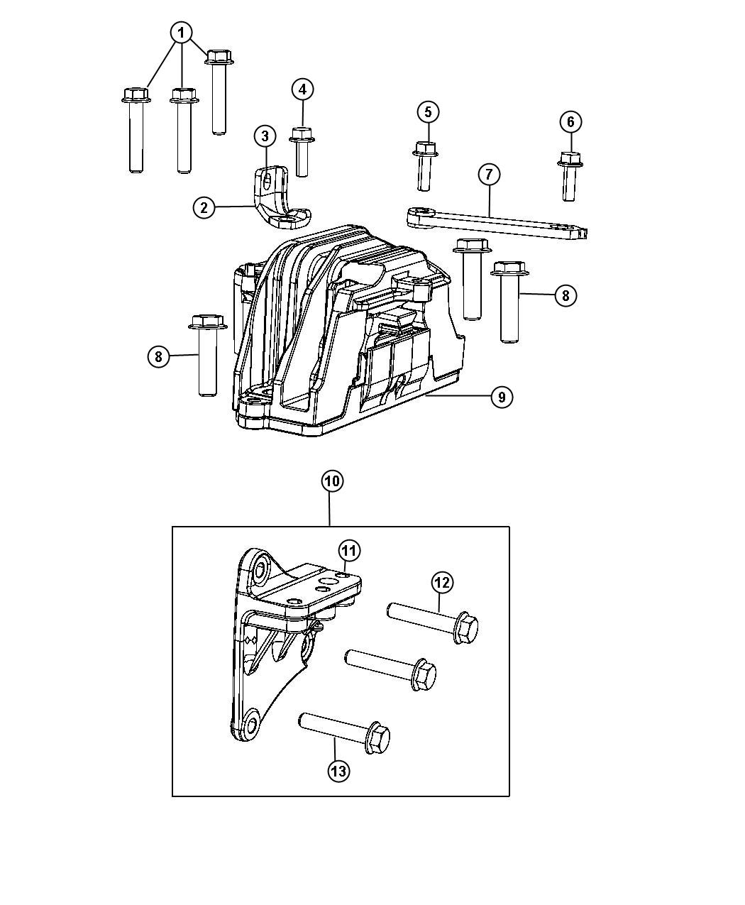 Diagram Engine Mounting Right Side FWD 2.4L [2.4L I4 DOHC 16V Dual VVT Engine]. for your 1999 Chrysler 300 M  