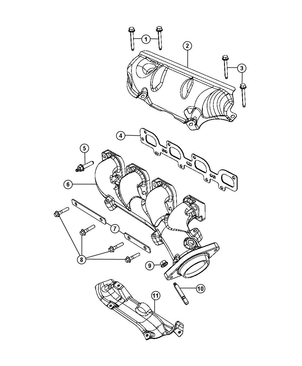 Diagram Exhaust Manifolds And Heat Shields 6.4L [6.4L V8 SRT HEMI MDS Engine] With MDS. for your 2023 Jeep Grand Cherokee LAREDO  