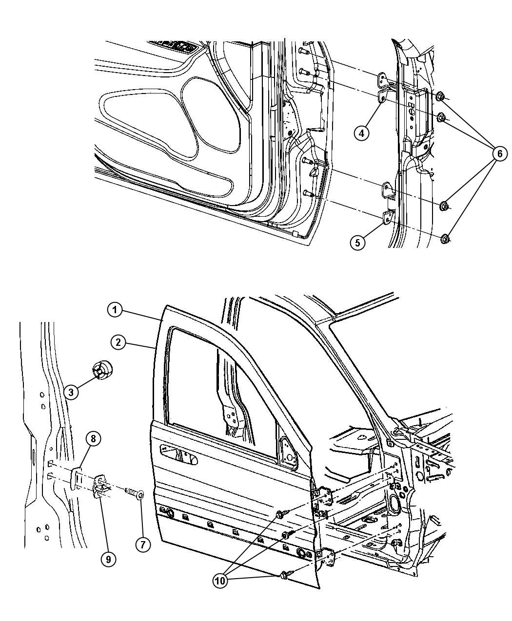 Front Door, Shell and Hinges. Diagram