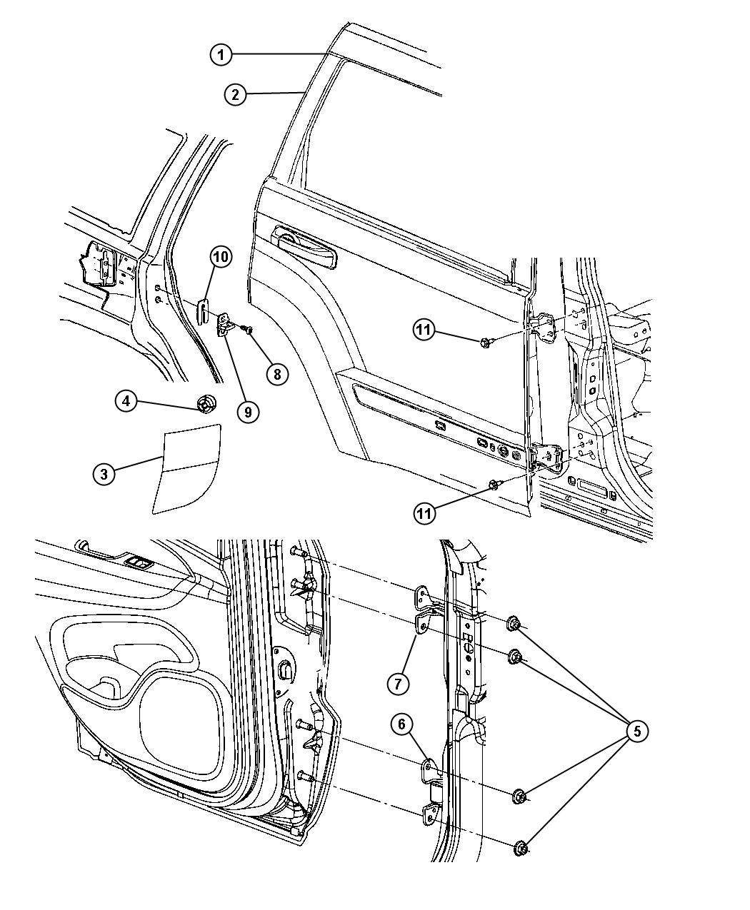 Rear Door, Shell and Hinges. Diagram