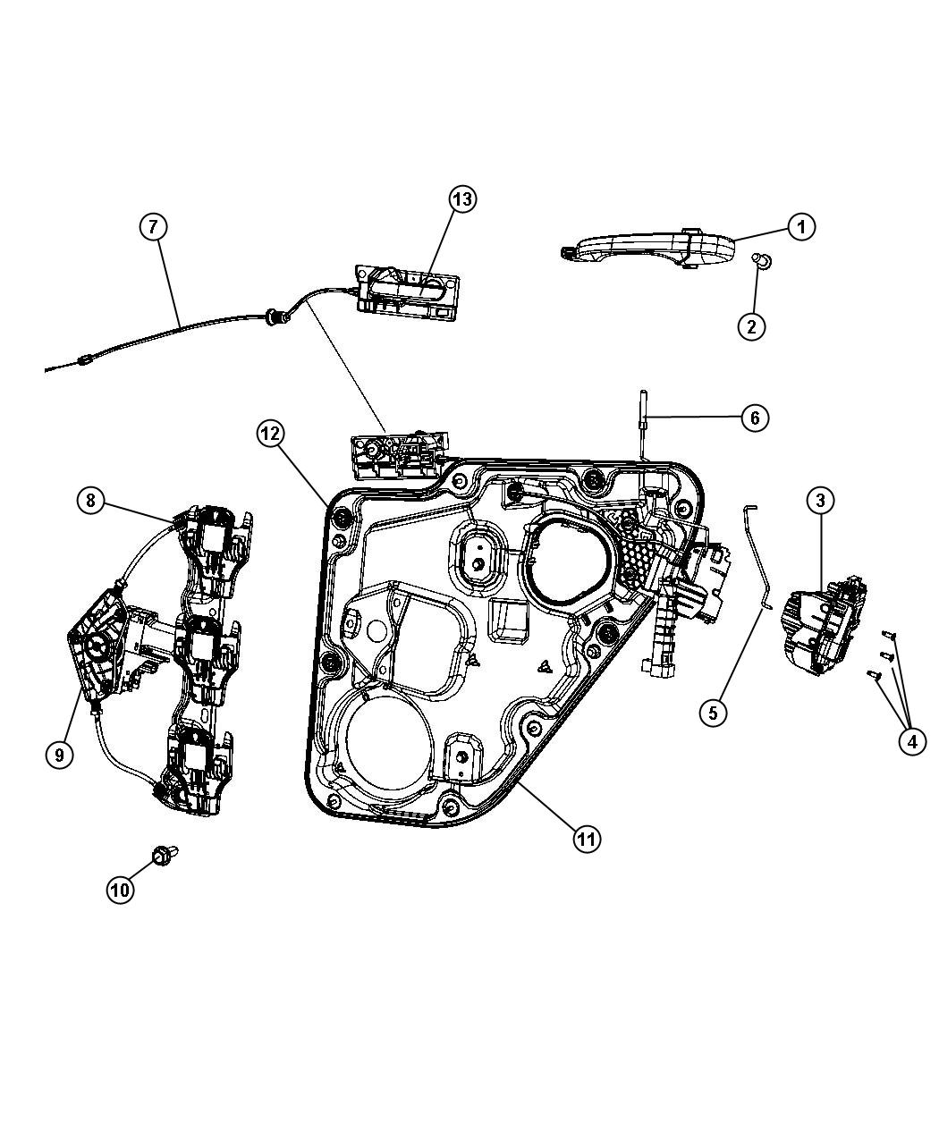 Diagram Rear Door, Hardware Components. for your 1997 Jeep Wrangler   