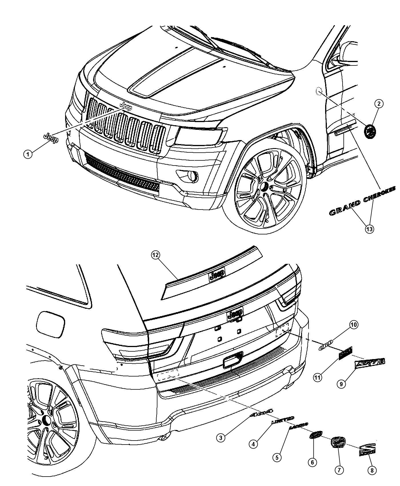 Diagram Nameplates, Emblems and Medallions. for your 2021 Jeep Grand Cherokee   