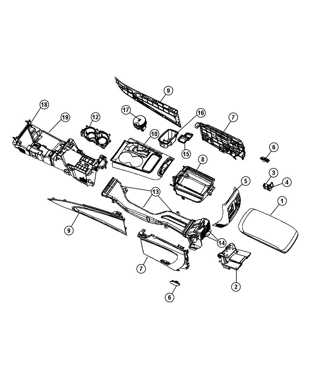 Floor Console Front. Diagram