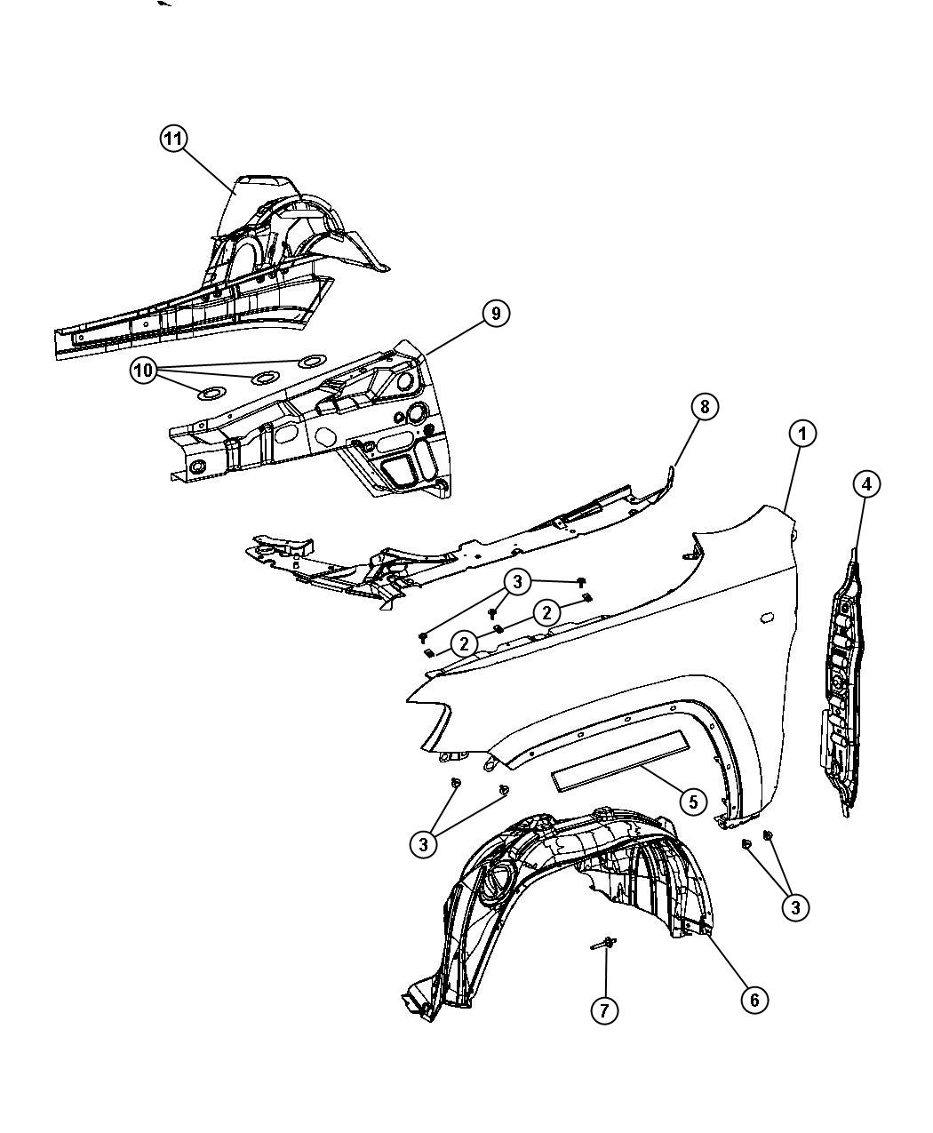 Diagram Front Fender and Shields. for your Jeep