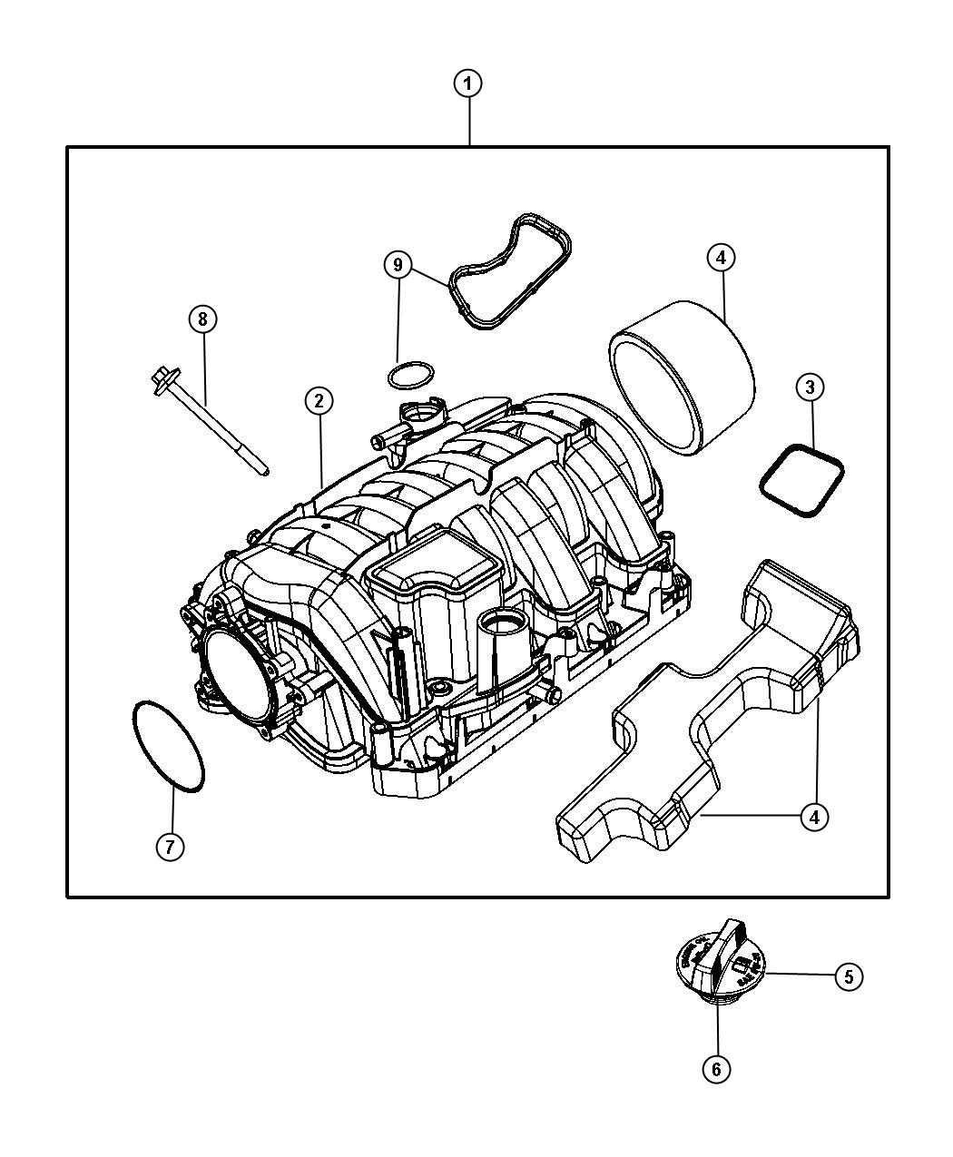 Intake Manifold 5.7L [5.7L V8 HEMI MDS VVT Engine]. Diagram