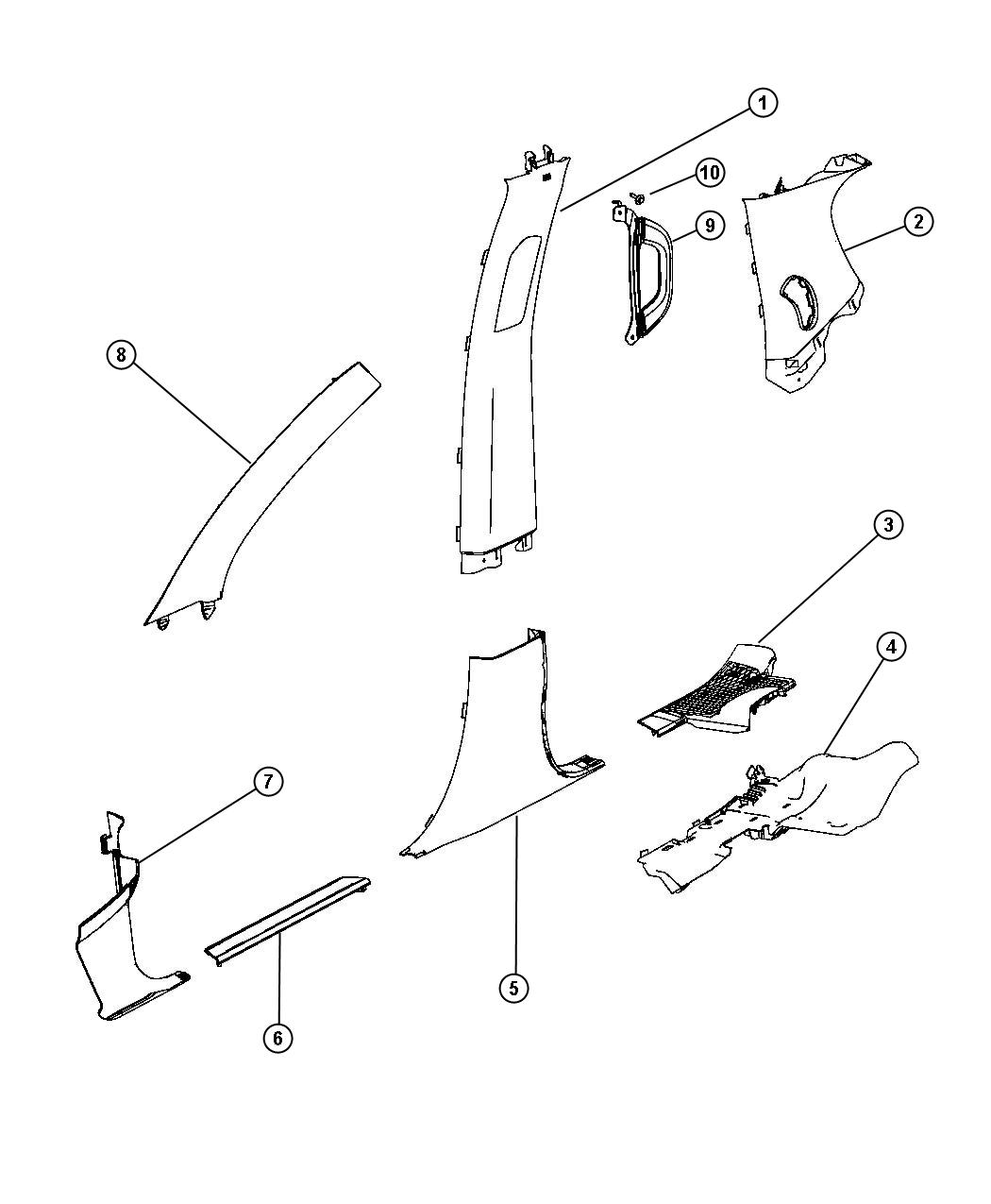 Diagram Interior Moldings and Pillars. for your 1999 Chrysler 300  M 