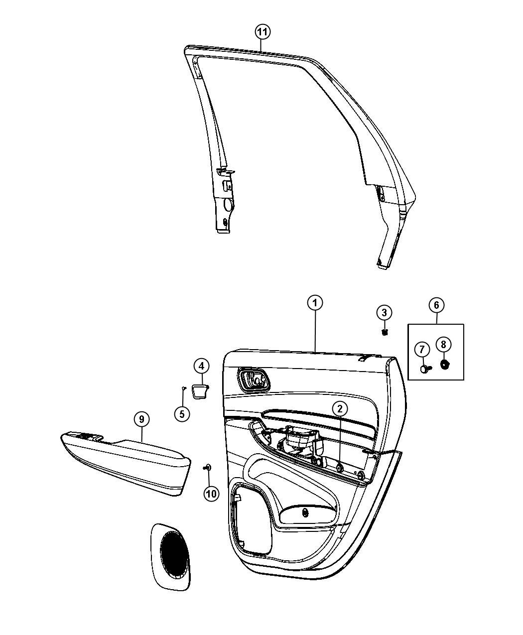 Diagram Rear Door Trim Panels. for your 2005 Dodge Durango   