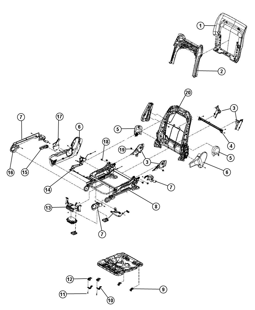 Diagram Adjusters, Recliners and Shields - Passenger Seat - Manual. for your 2003 Chrysler 300  M 