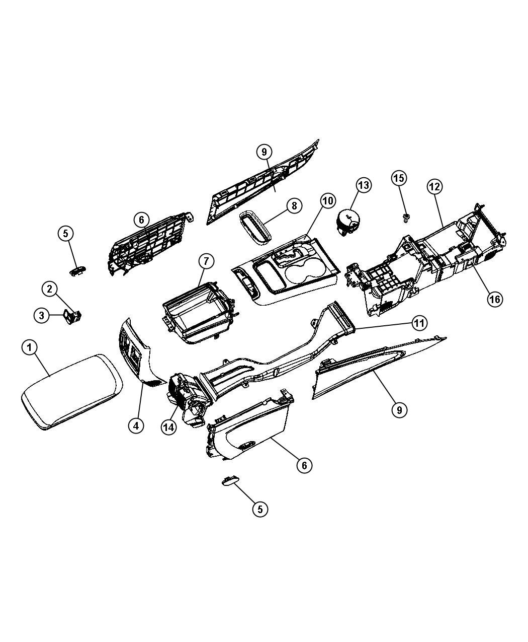 Diagram Floor Console Front. for your 2001 Chrysler 300  M 