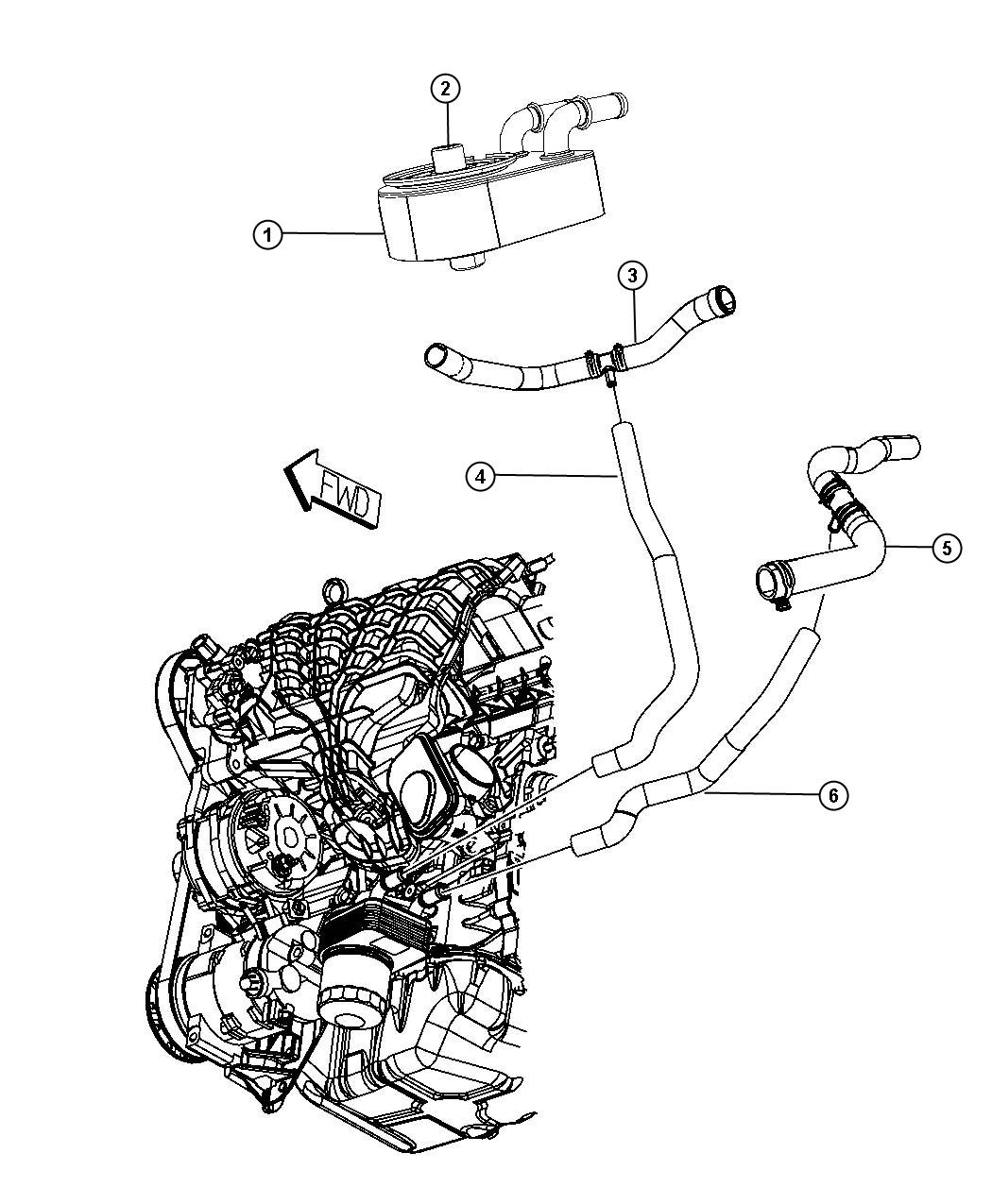 Diagram Engine Oil Cooler And Hoses/Tubes 2.4L [2.4L I4 DOHC 16V Dual VVT Engine]. for your Dodge Journey  