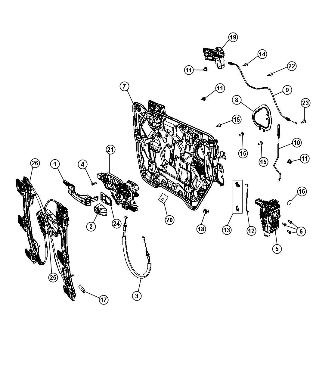 Diagram Front Door, Hardware Components. for your Dodge