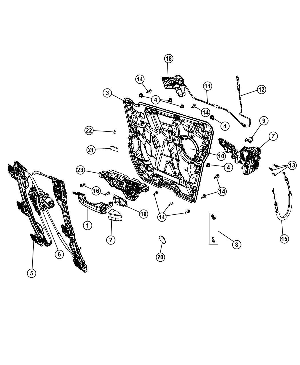 Diagram Rear Door, Hardware Components. for your 2002 Chrysler 300  M 