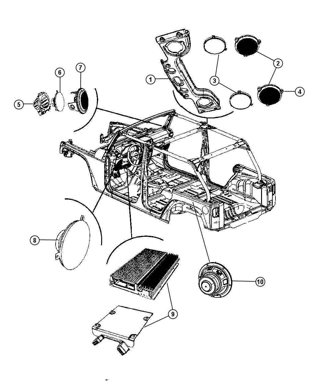 Diagram Speakers. for your 2011 Jeep Wrangler   