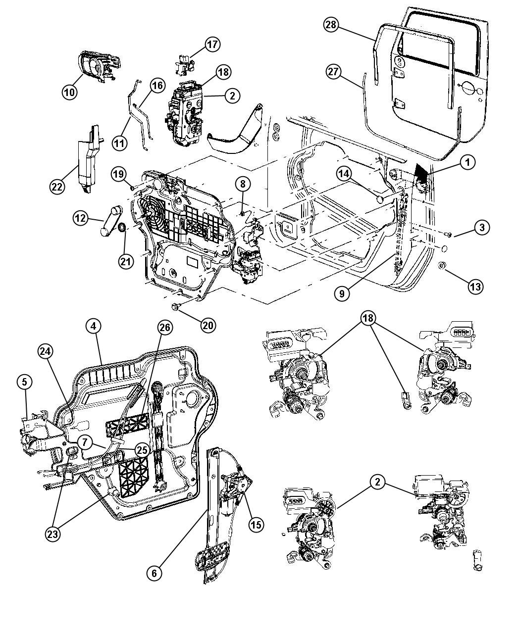 Diagram Front Door, Hardware Components, Full Door. for your 2013 Jeep Wrangler 3.6L V6 M/T 4X4 Unlimited Sahara 