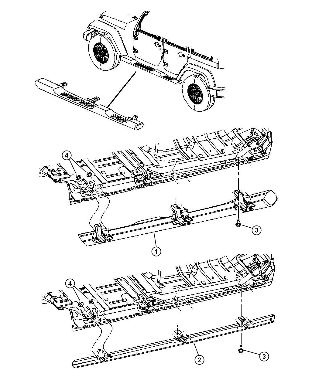 Diagram Running Boards and Side Steps. for your 2002 Jeep Wrangler   