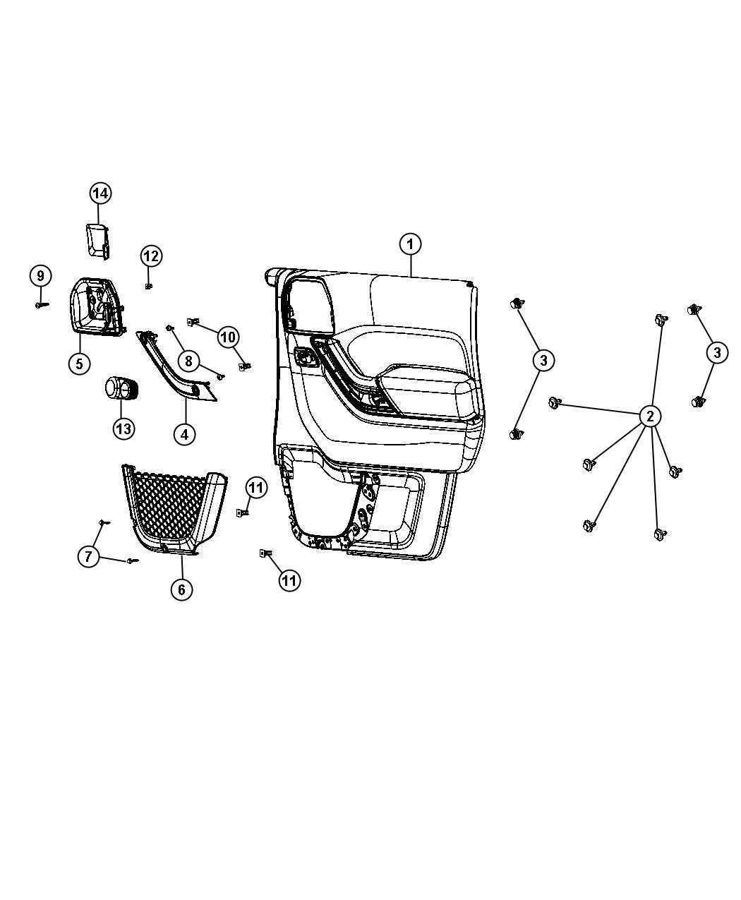 Diagram Front Door Trim Panels - Full. for your Jeep Wrangler  
