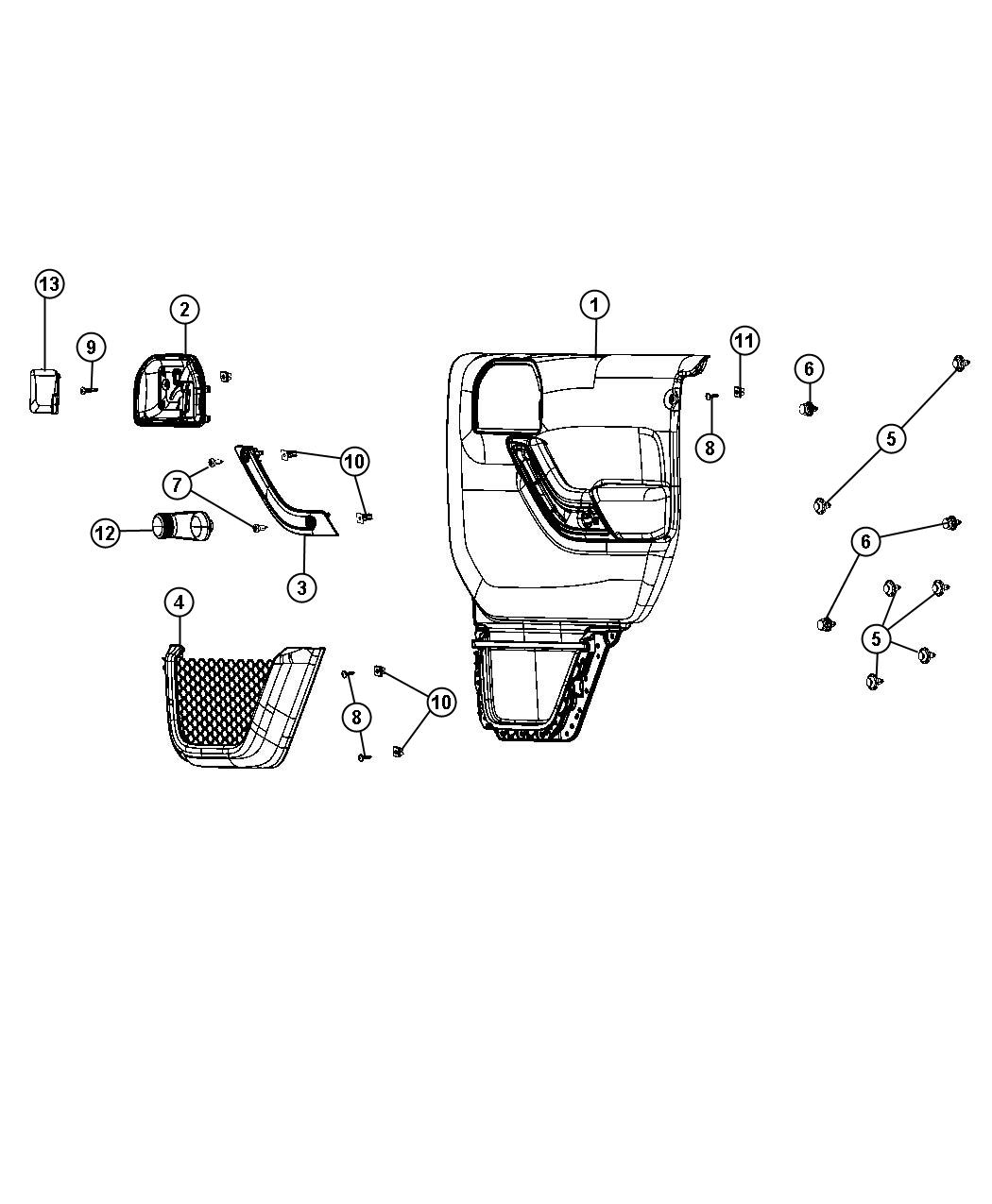 Diagram Rear Door Trim Panels - Full. for your 2013 Jeep Wrangler 3.6L V6 M/T 4X4 Unlimited Sahara 