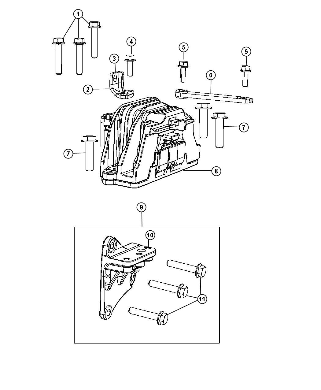 Diagram Engine Mounting Right Side FWD 2.4L [2.4L I4 DOHC 16V Dual VVT Engine]. for your 1999 Chrysler 300 M  