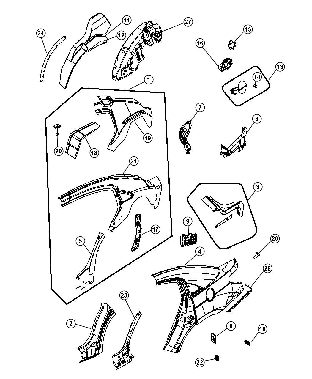 Diagram Rear Aperture [Quarter] Panel - 41 Body. for your 2007 Dodge Sprinter 2500   