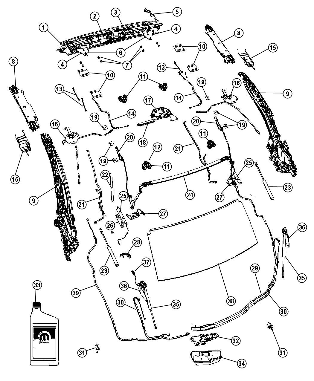 Convertible Hard Top [VRO] Attaching Parts. Diagram