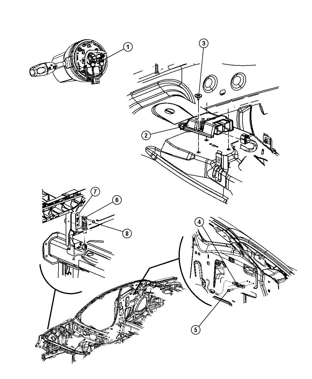 Diagram Air Bag Modules, Impact Sensor and Clock Springs. for your Dodge