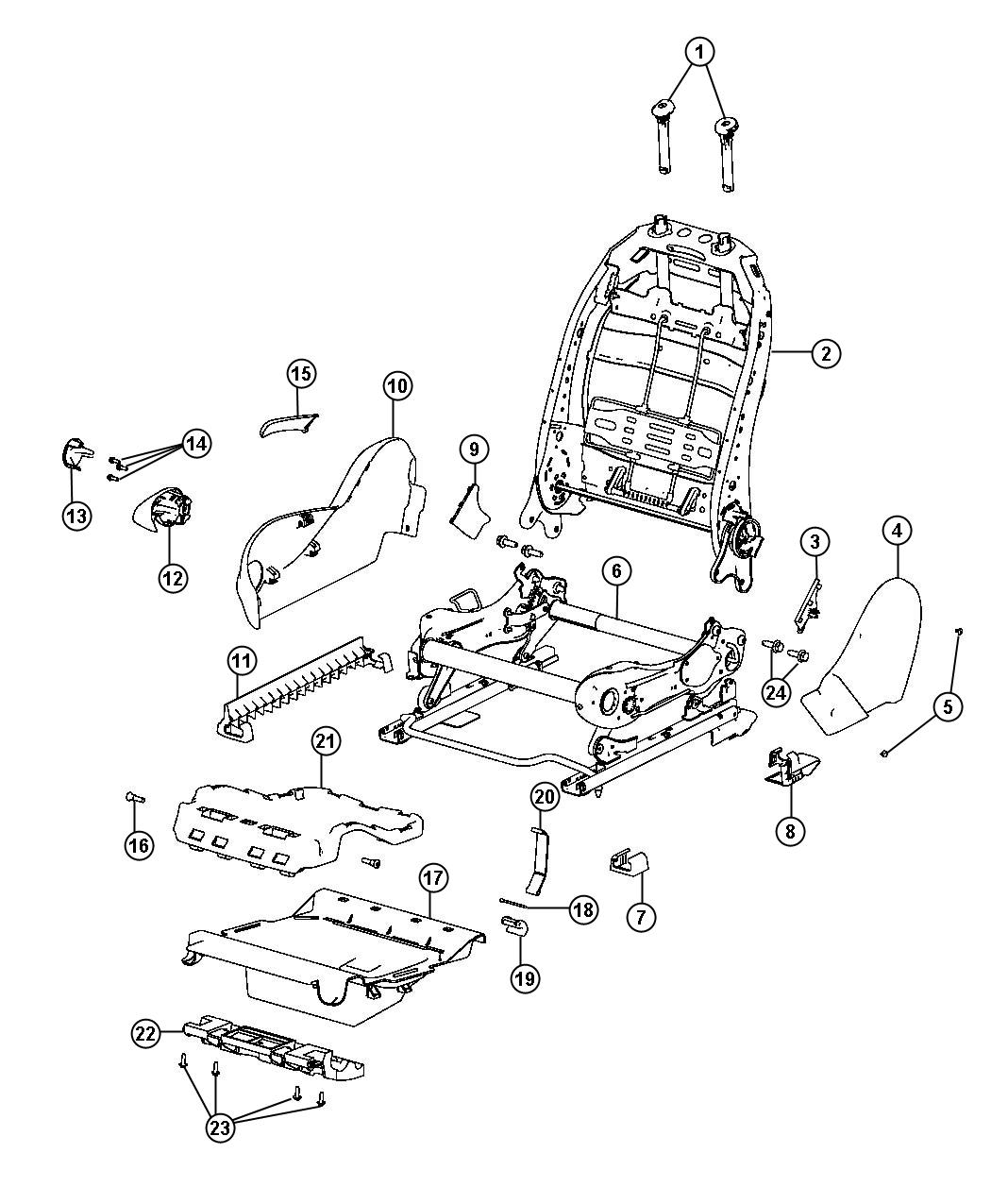 Diagram Adjusters, Recliners and Shields - Passenger Seat - With Storage. for your Chrysler 300  M