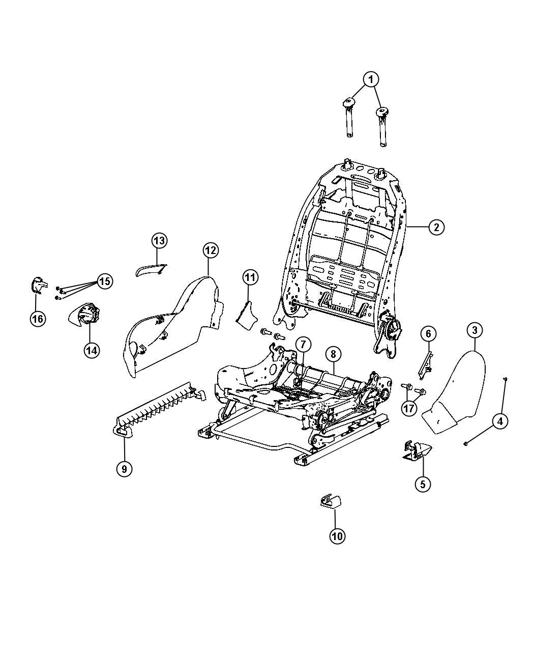 Diagram Adjusters, Recliners and Shields - Passenger Seat - Without Storage. for your Chrysler 300  M