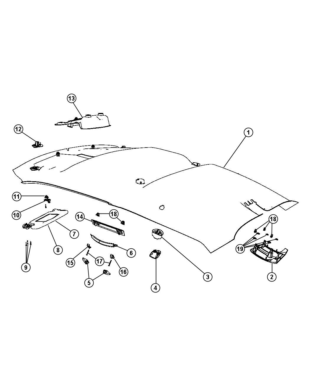 Diagram Headliners and Visors. for your Dodge Challenger  