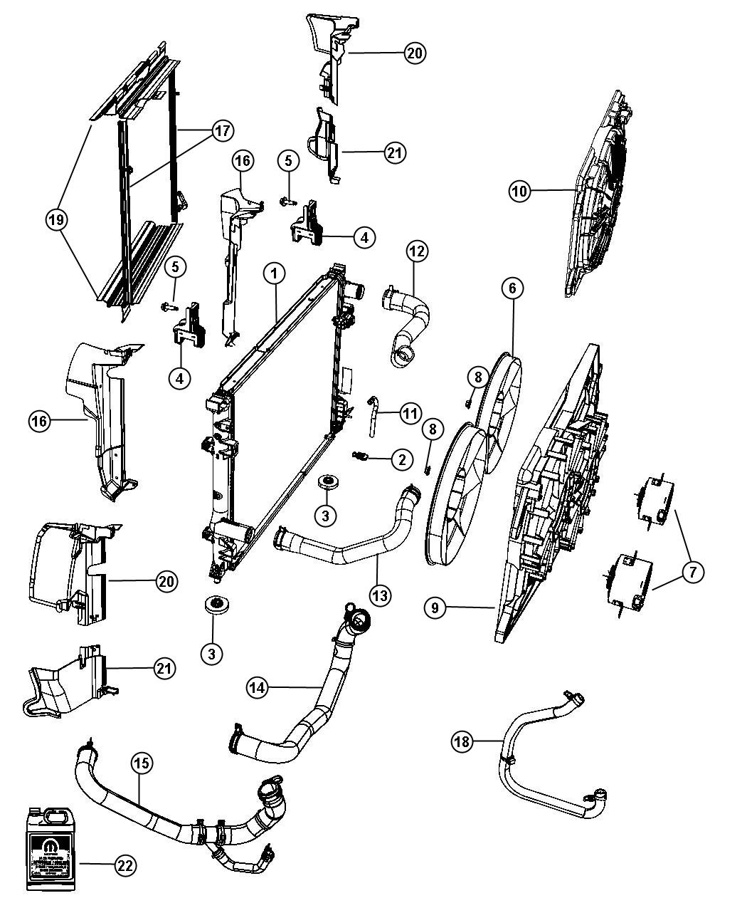 Diagram Radiator and Related Parts Single Fan. for your 2024 Ram 4500   