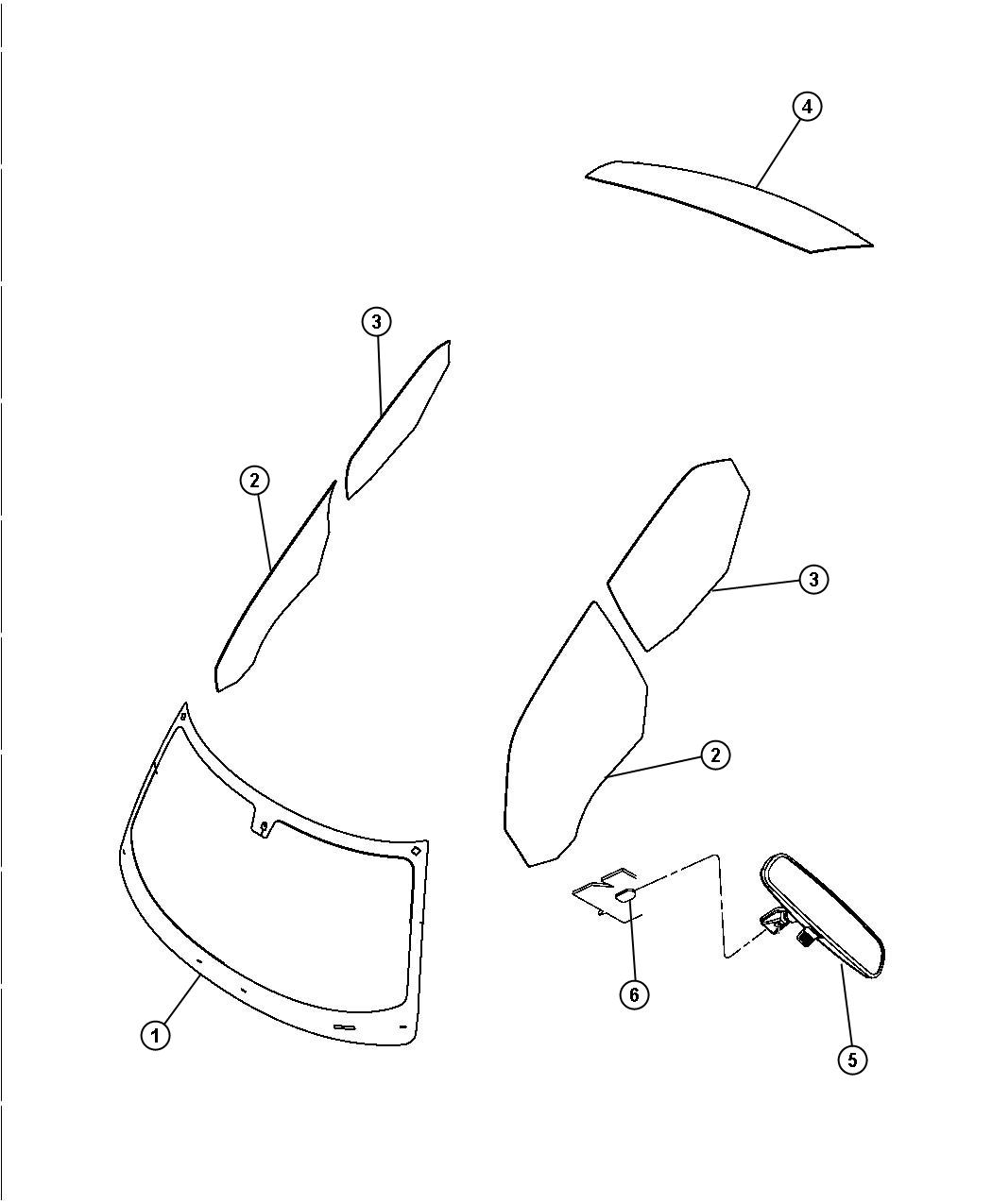 Diagram Glass, Glass Hardware and Interior Mirrors. for your Chrysler 300  