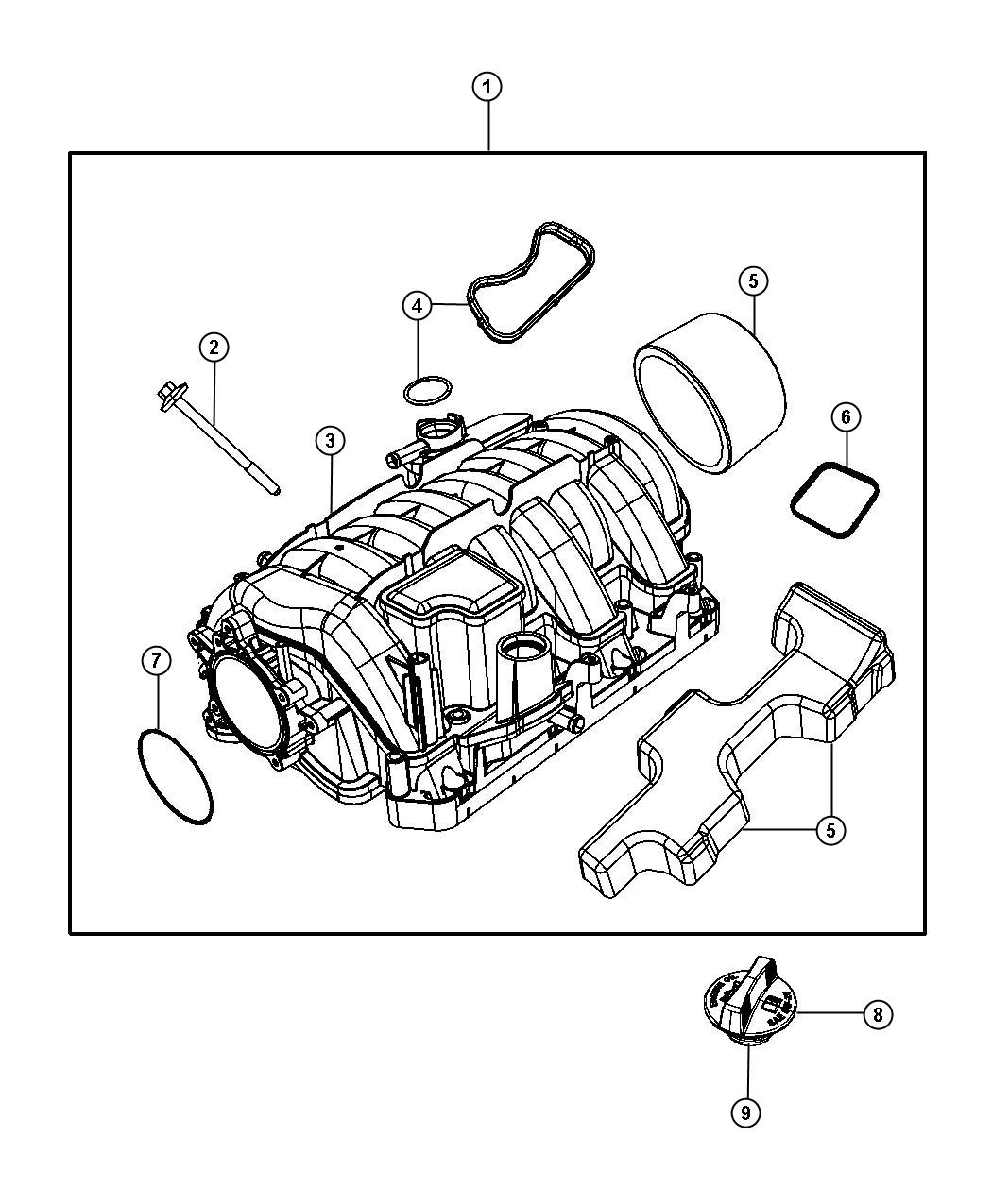 Intake Manifold 5.7L [5.7L V8 HEMI MDS VVT Engine]. Diagram