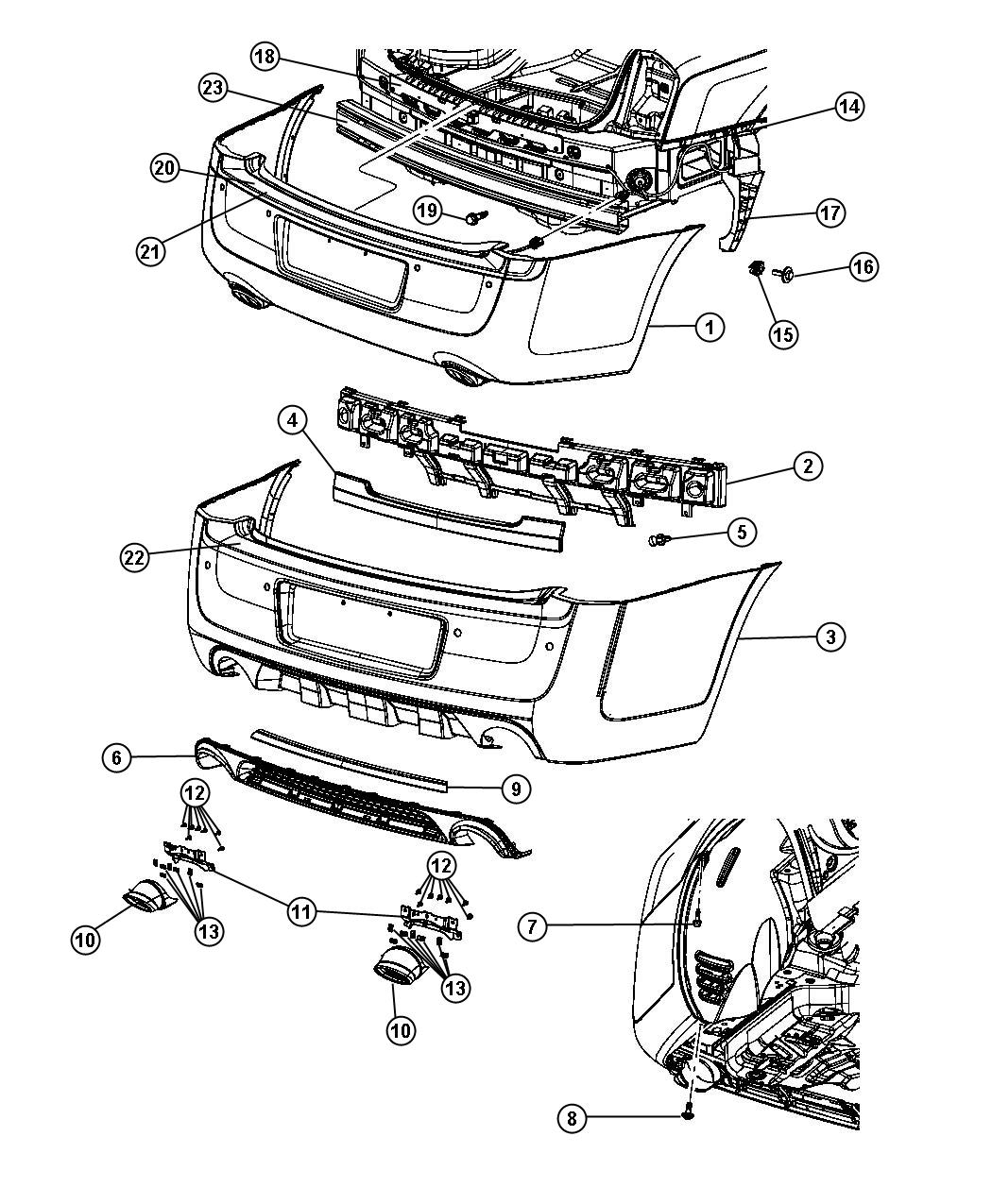 Diagram Fascia, Rear. for your 1999 Chrysler 300  M 