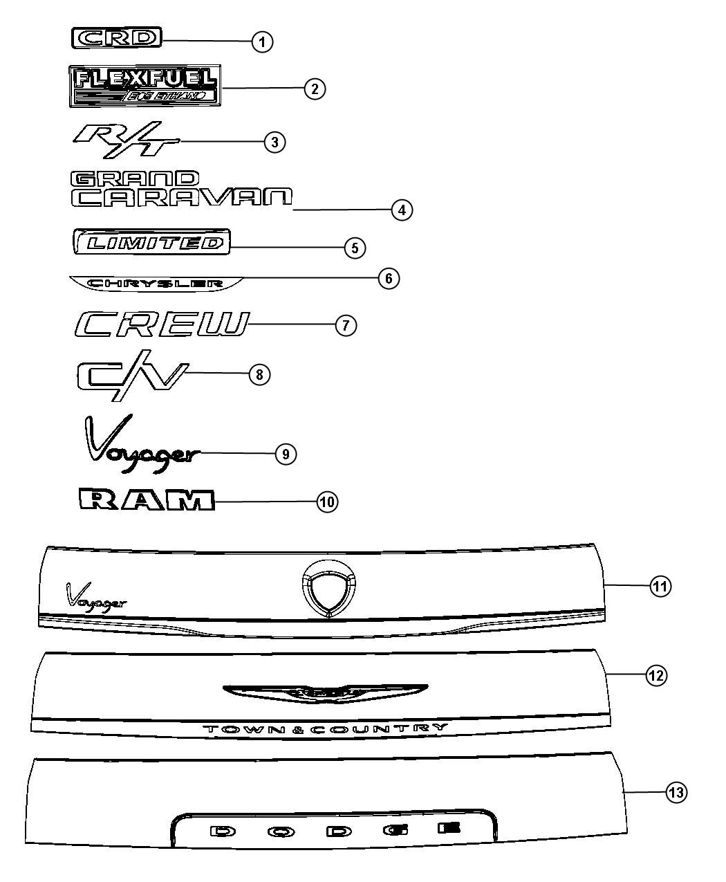 Diagram Nameplates, Emblems and Medallions. for your 1999 Chrysler 300 M  