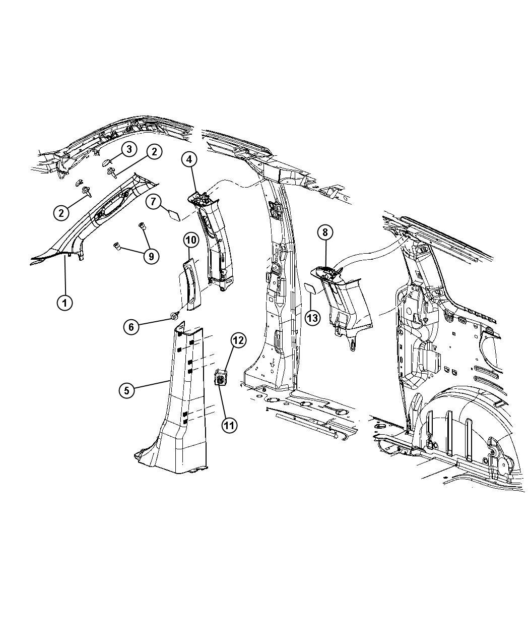 Diagram Interior Moldings and Pillars. for your Ram Cargo Van  