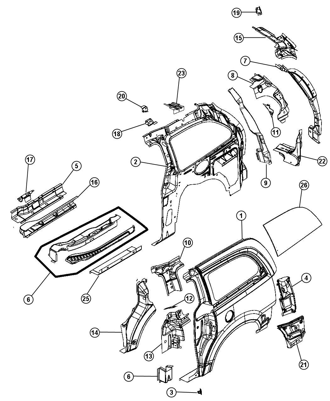 Diagram Rear Aperture (Quarter) Panel. for your Ram Cargo Van  