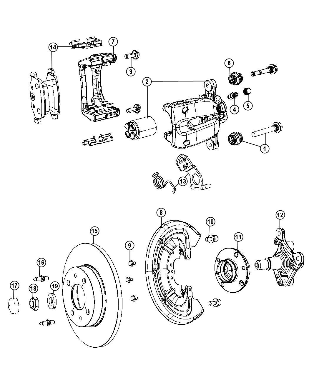 Diagram Brakes, Rear, Disc,FWD/AWD. for your Fiat 500X  