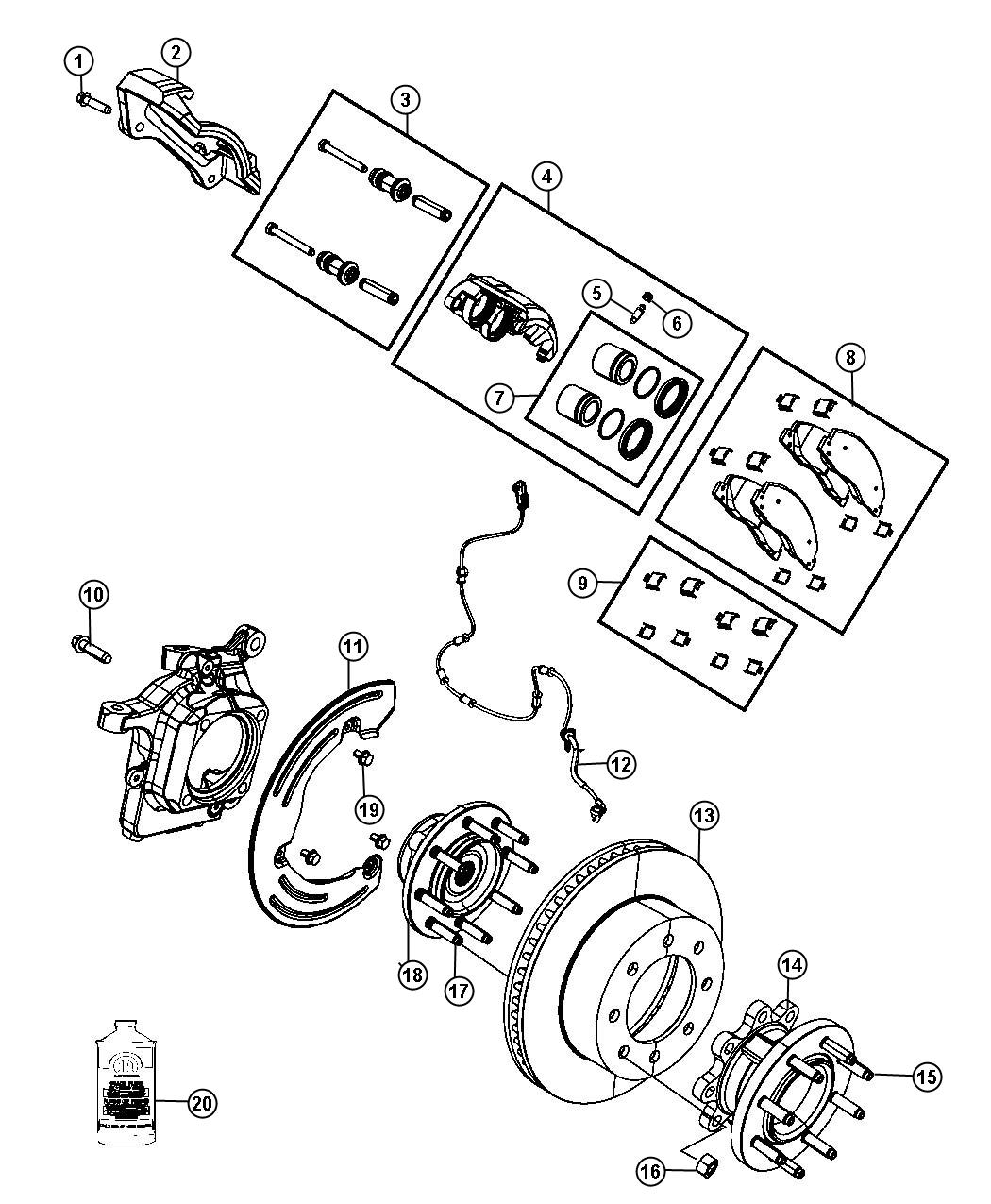 Diagram Brakes Front. for your 2004 Dodge Dakota   