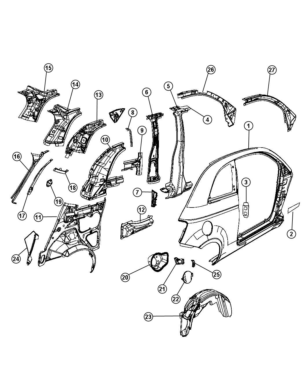 Diagram Aperture (Quarter) Panel. for your Fiat 500  