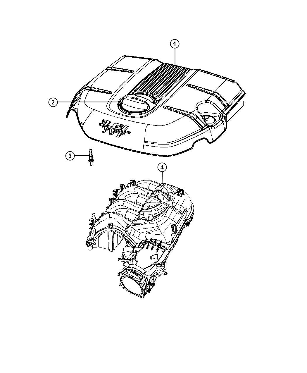 Diagram Engine Cover And Related Parts 3.6L [3.6L V6 VVT Engine]. for your 2023 Dodge Charger 6.2L SuperCharged V8 SRT Hellcat Widebody Jailbreak 