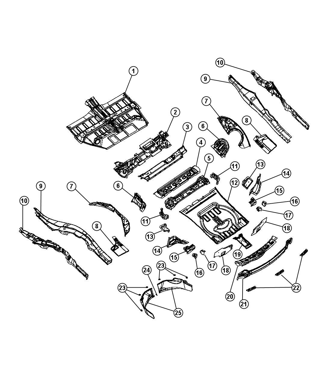 Diagram Center and Rear Floor Pan. for your 2003 Dodge Grand Caravan   