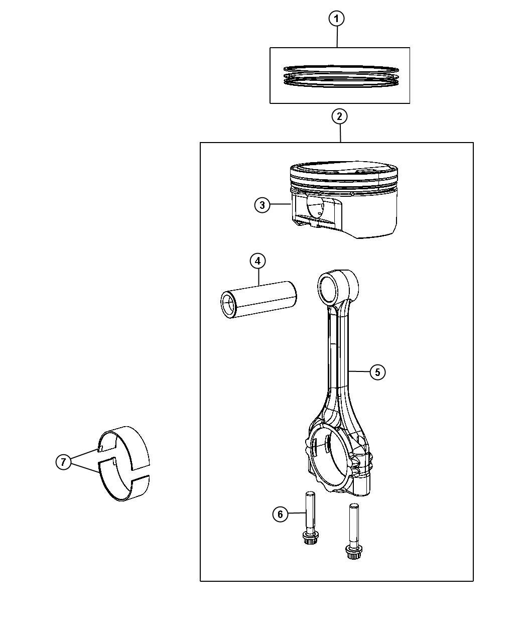 Diagram Pistons, Piston Rings, Connecting Rods, And Connecting Rod Bearings 6.4L [6.4L V8 SRT HEMI MDS Engine]. for your 2021 Dodge Charger   