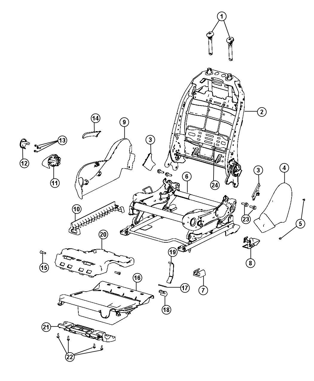 Diagram Adjusters, Recliners and Shields - Passenger Seat - With Storage. for your Chrysler 300  M