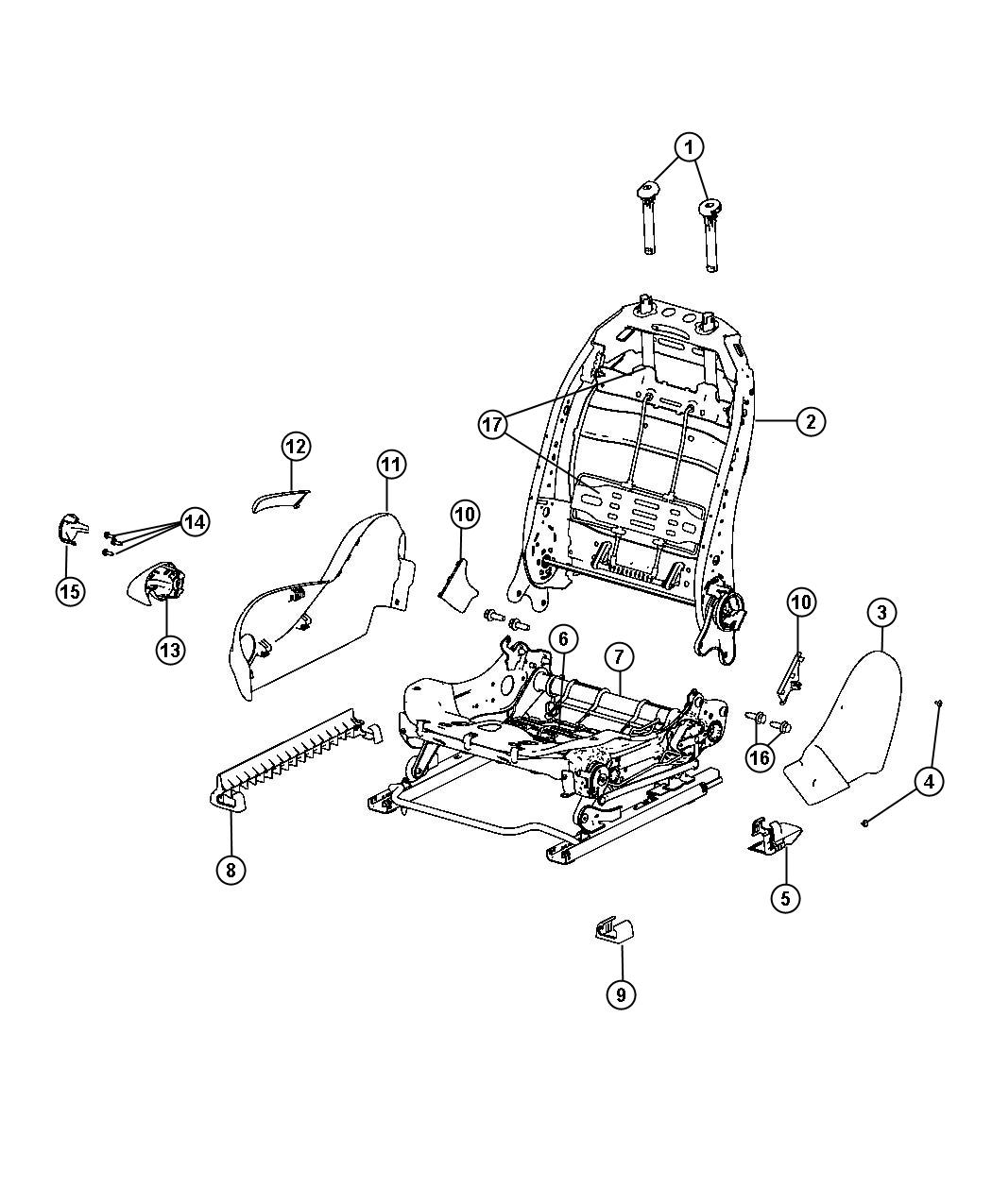 Diagram Adjusters, Recliners and Shields - Passenger Seat - Without Storage. for your Chrysler 300  M