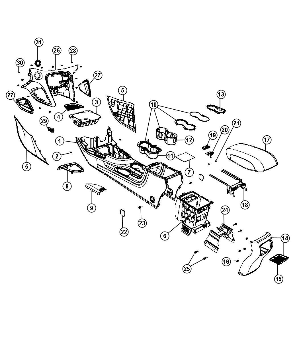 Diagram Floor Console, Front. for your Dodge Dart  