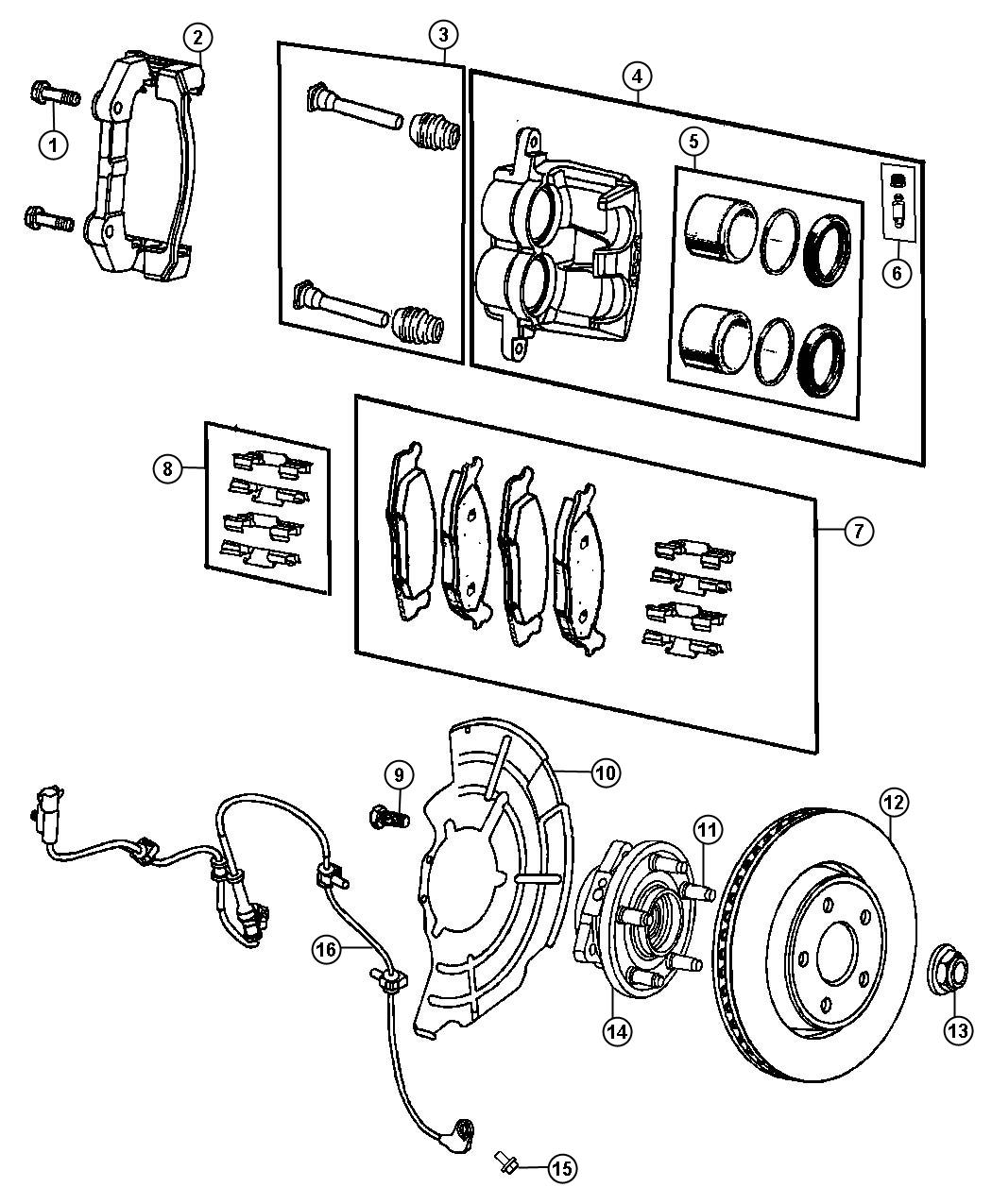 Diagram Brakes, Front. for your 2016 Jeep Grand Cherokee 5.7L V8 4X4 Limited 