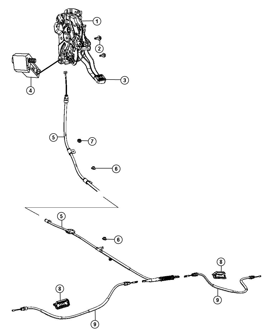 Park Brake Lever and Front and Rear Cables. Diagram