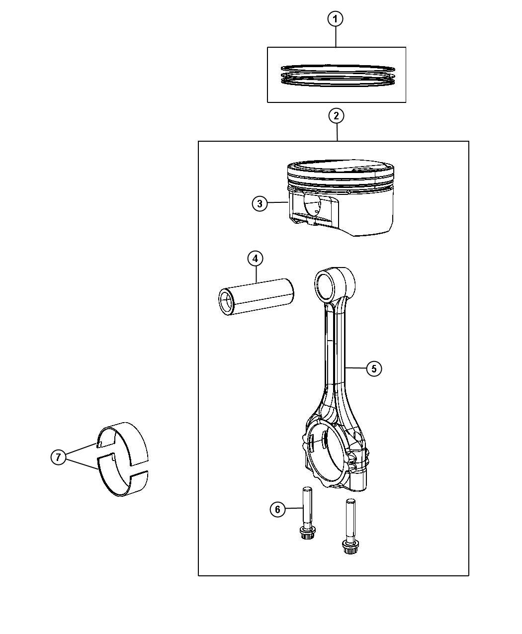 Diagram Pistons, Piston Rings, Connecting Rods And Connecting Rod Bearings 6.4L [6.4L V8 SRT HEMI Engine] Without MDS. for your 2021 Dodge Charger   