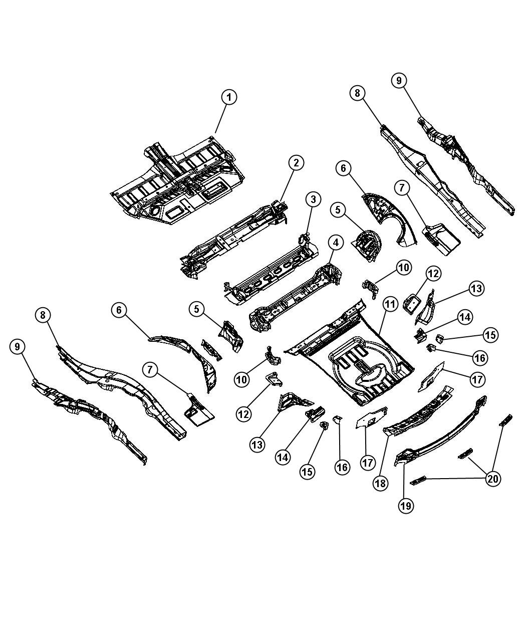 Diagram Floor Pan Center and Rear. for your 2001 Chrysler 300  M 