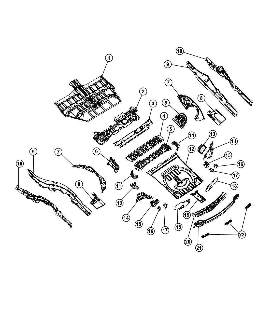 Diagram Center and Rear Floor Pan. for your 1999 Dodge Grand Caravan   